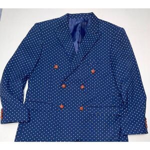 LORENZO BRUNO mens blue polka dot summer nautical SUPER 150s sport coat suit jac
